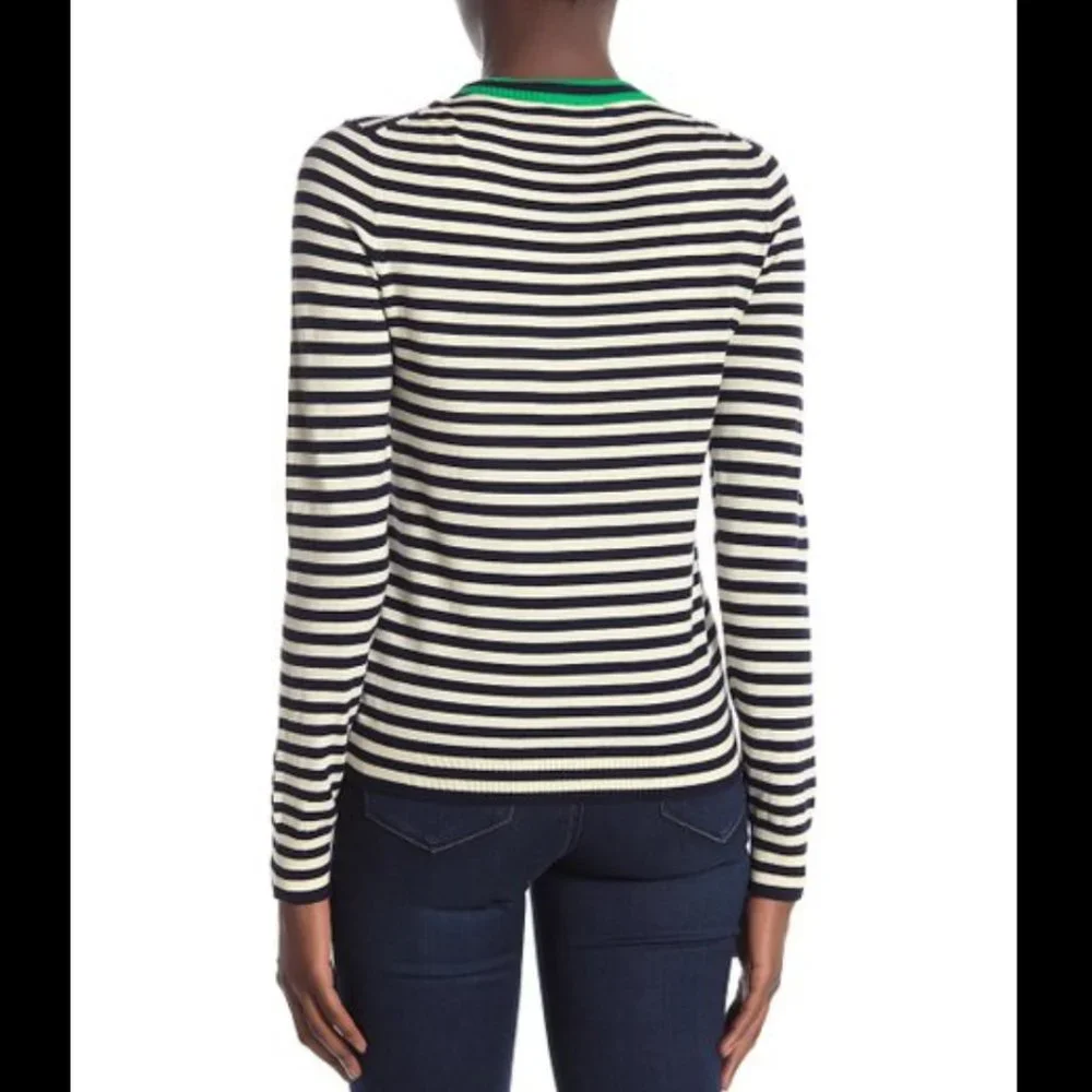 NEW J. Crew Tipped Caryn Striped Cardigan in Navy/Ivory/Green - size XS!